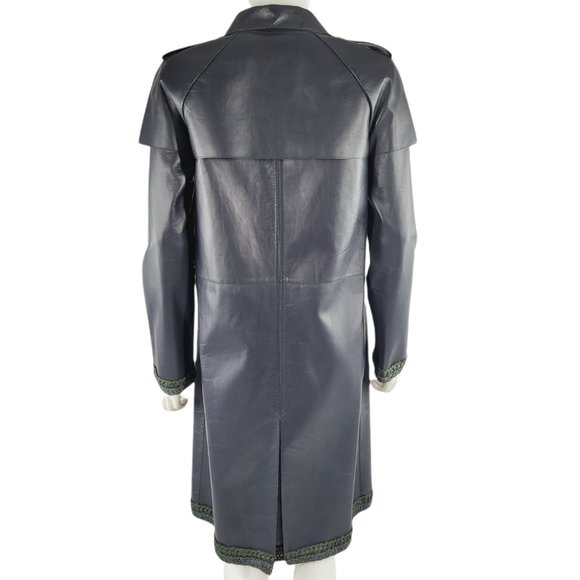 Chanel Navy Lambskin Leather Long Jacket - Picture 4 of 9